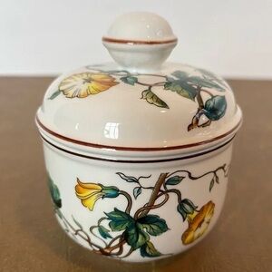 Floral Ceramic Lidded Jar - White with Yellow and Green Accents